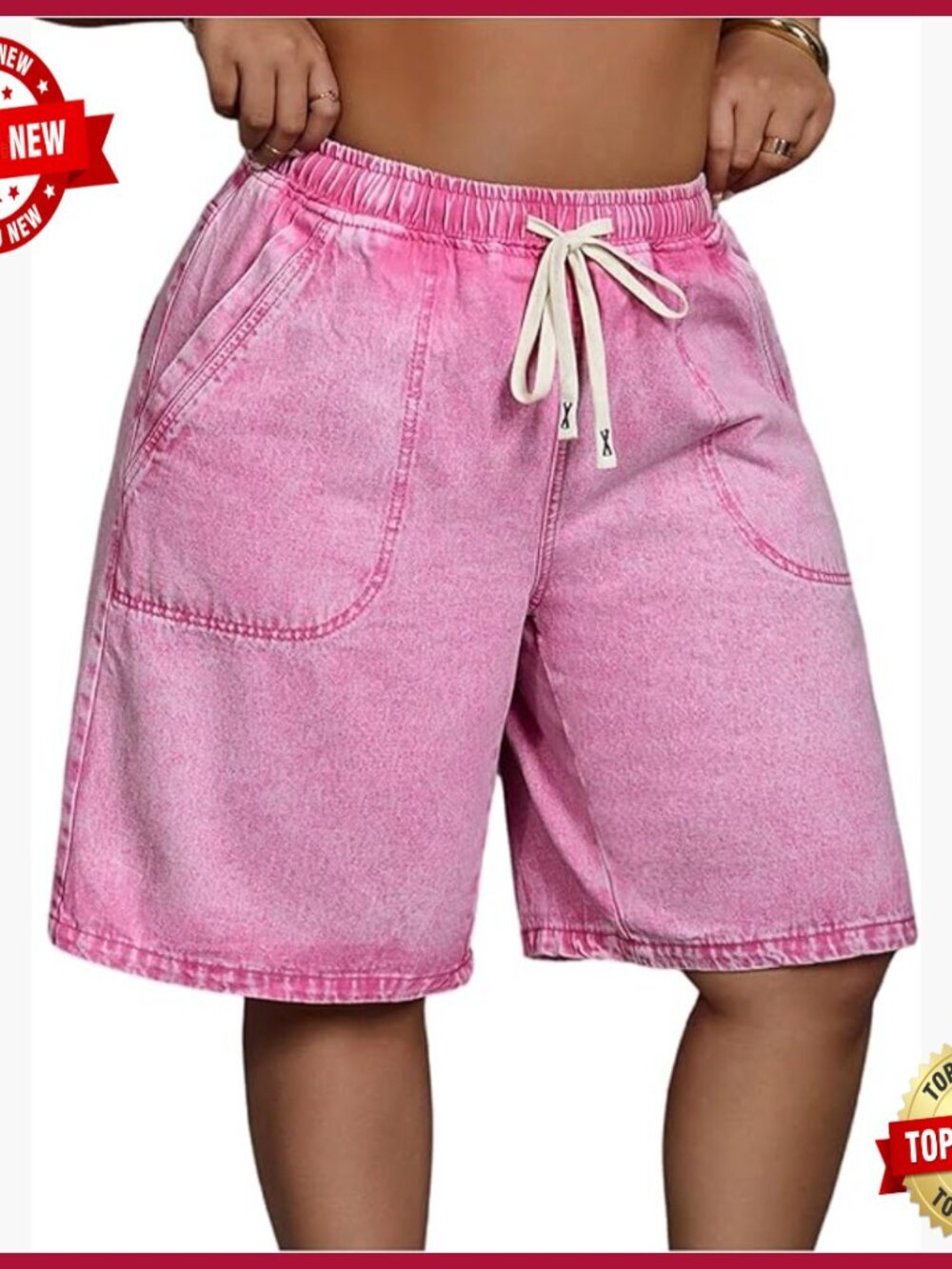 Plus Size Drawstring Waist Denim Bermuda Shorts with Pockets